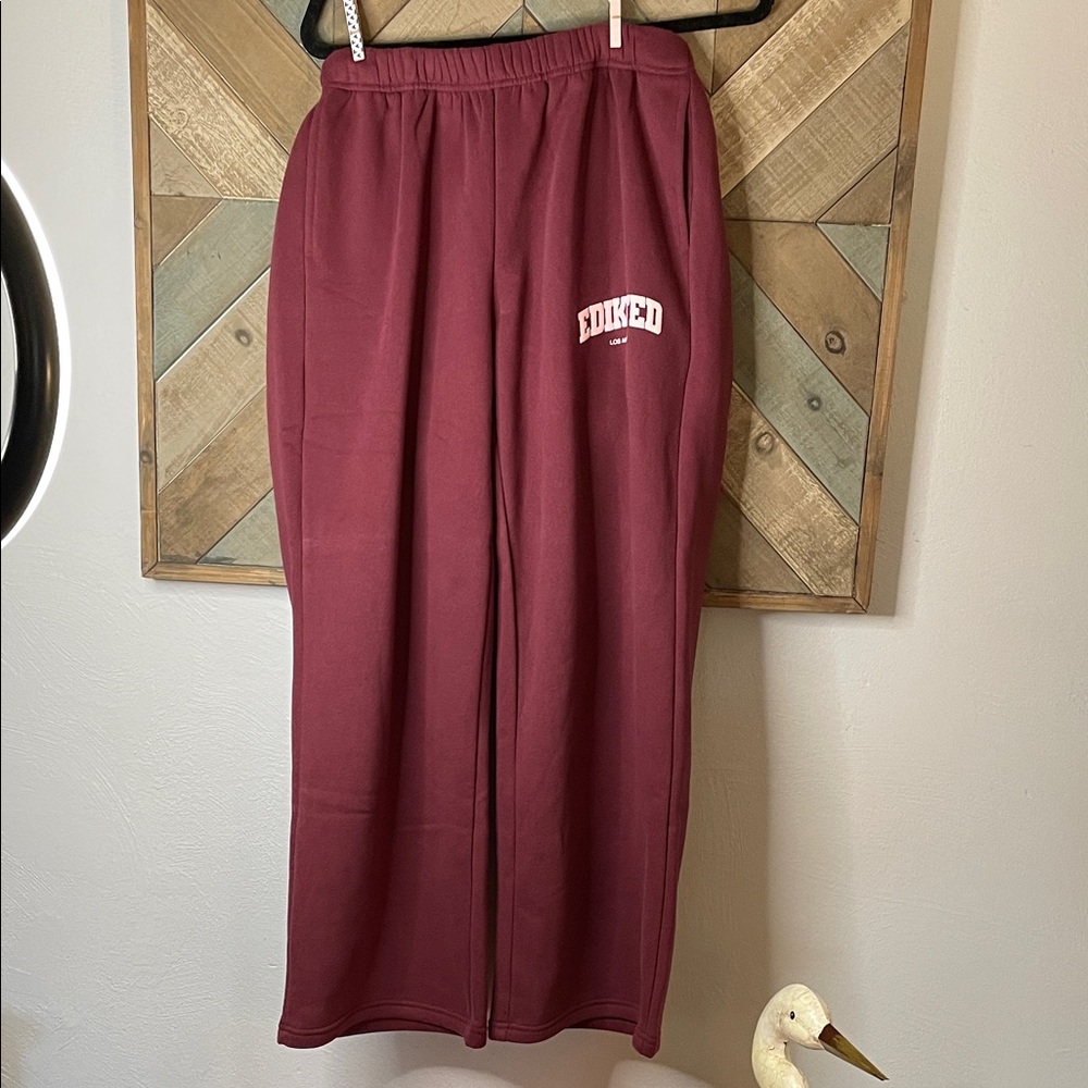 Edikted Burgundy LA Wide Leg Pants